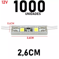 1000pçs Micro Mini Módulo Led Ip65 12v 2led Frio 6500k 2,6cm