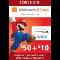 Cartão Nintendo 3ds - Wii U Eshop Cash Card $60 ($50+$10) Us